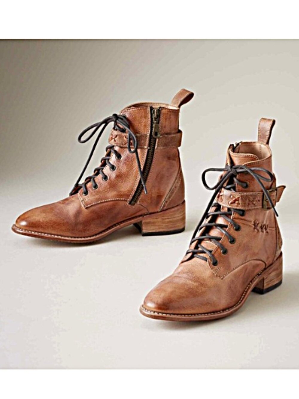 BED/STU ERA Combat-Inspired TAN Leather Boots -Tan Mid-